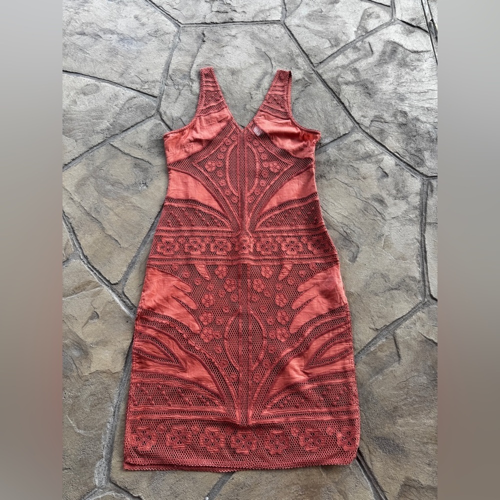 Cleobella Shelby Crochet Midi Dress XL Coral Orange Sheer Boho No Lining - Picture 11 of 16